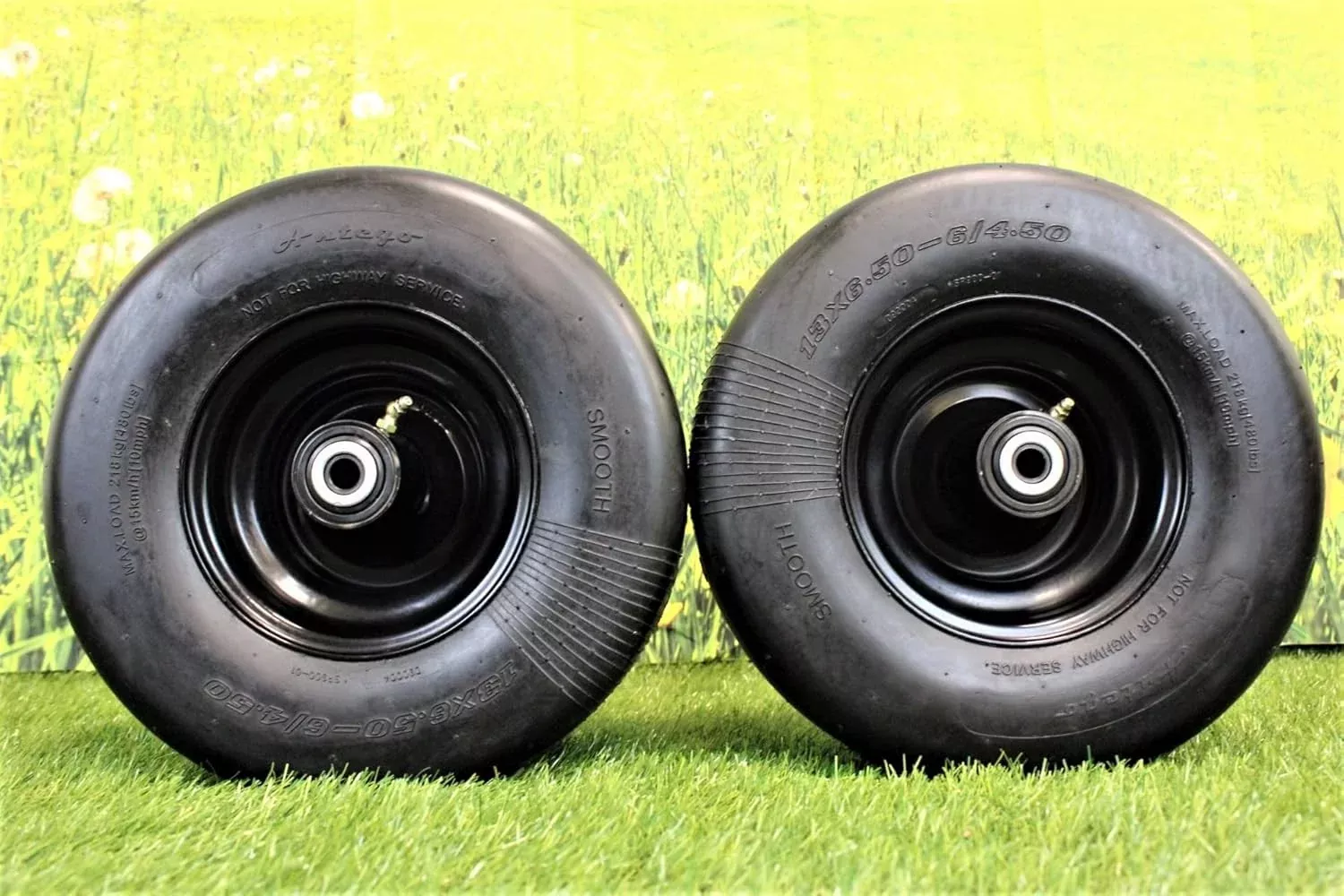 13x6.50-6 Semi-Pneumatic Flat Free Smooth with 6x4.5 Black Wheel (Set of Two)