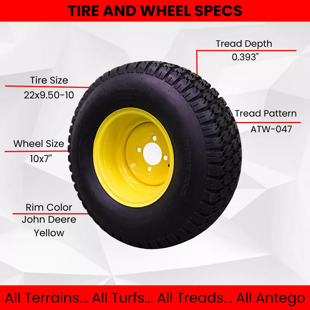 22x9.50-10 Turf Tire and 10x7 Wheel Assembly for Lawn & Garden Mower (Set of 2)