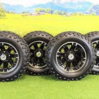 23X10.50-12 with 12x6 Black Aluminum Wheel and Tire Assembly for Golf Cart (Set of 4)