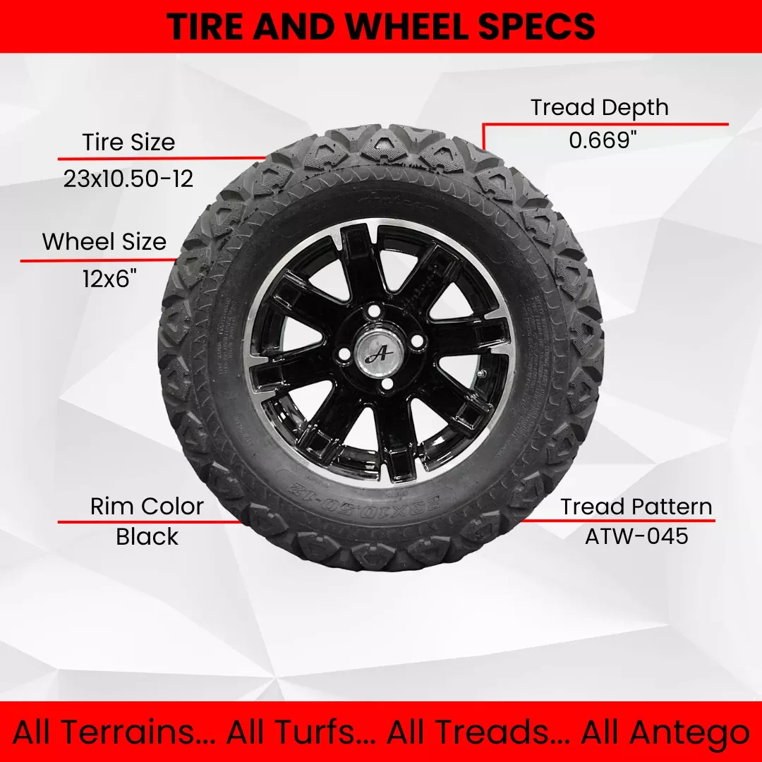 23x10.50-12 with 12x6 Black Aluminum Wheels for Golf/ATV/UTV (Set of 4)