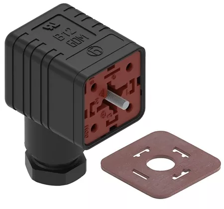 Hirschmann GDM 3014 J Black Form A Solenoid Valve Connector, 3+grd, 1/2" NPT - NBR Flat