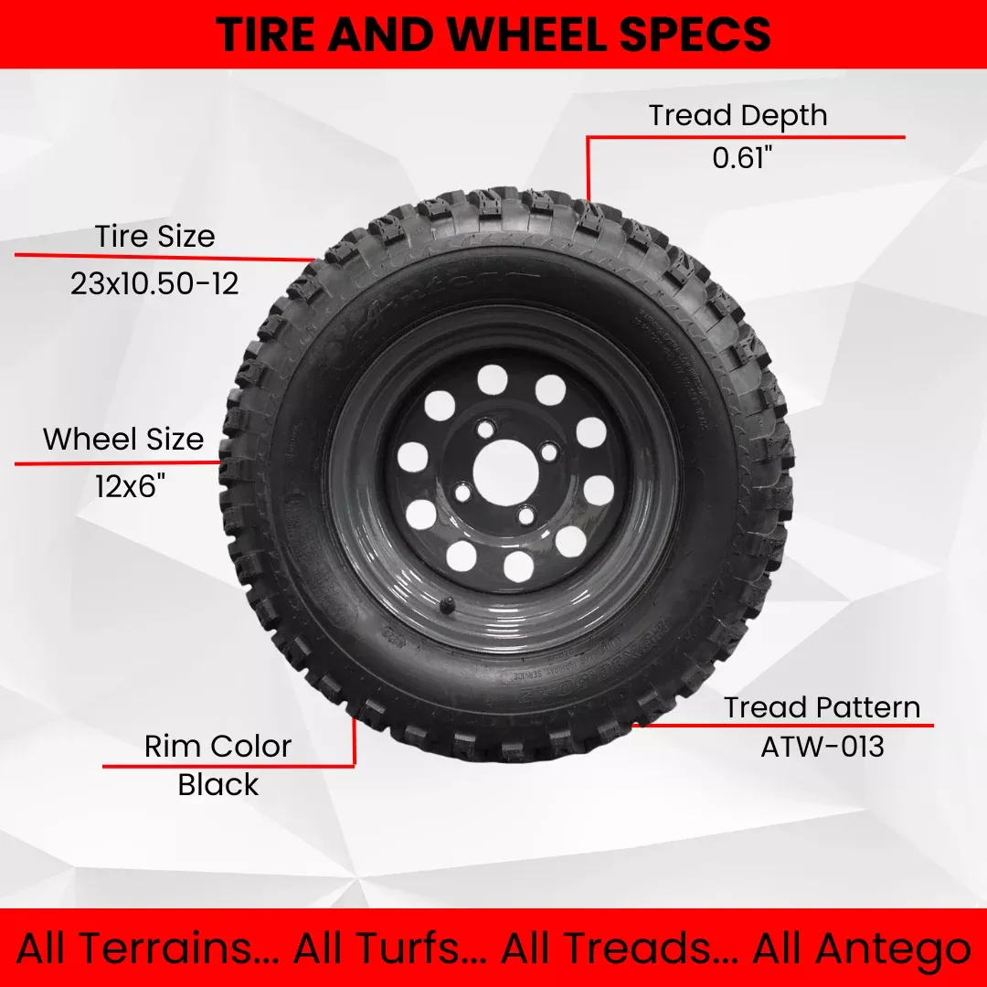 (Qty: 1) 23x10.50-12 4 Ply Golf/ATVUTV/RTV Tires & Charcoal Grey Wheels ATW-013