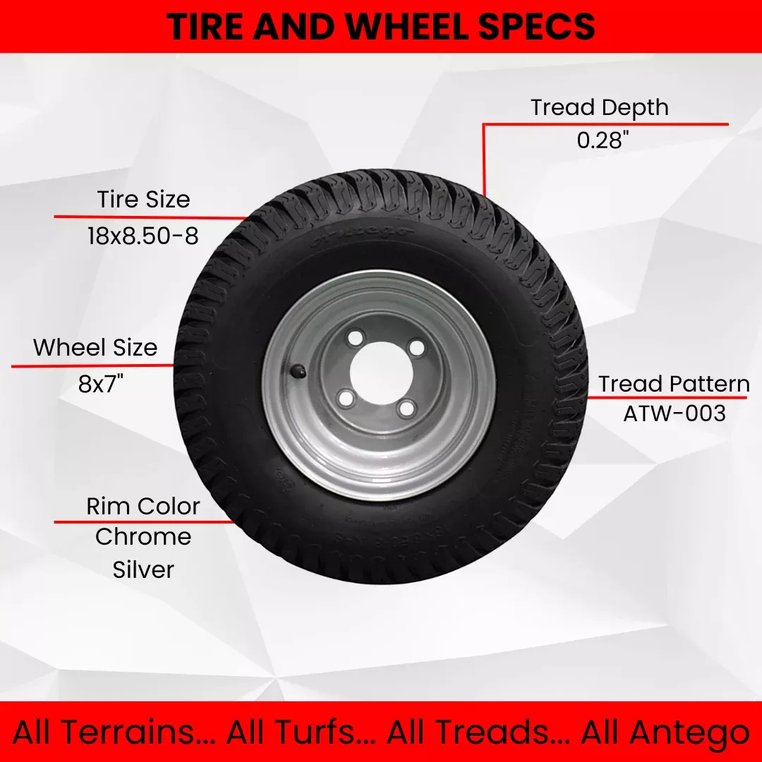 (Set of 4) 18x8.50-8 with 8x7 Hustler Chrome Silver Assembly