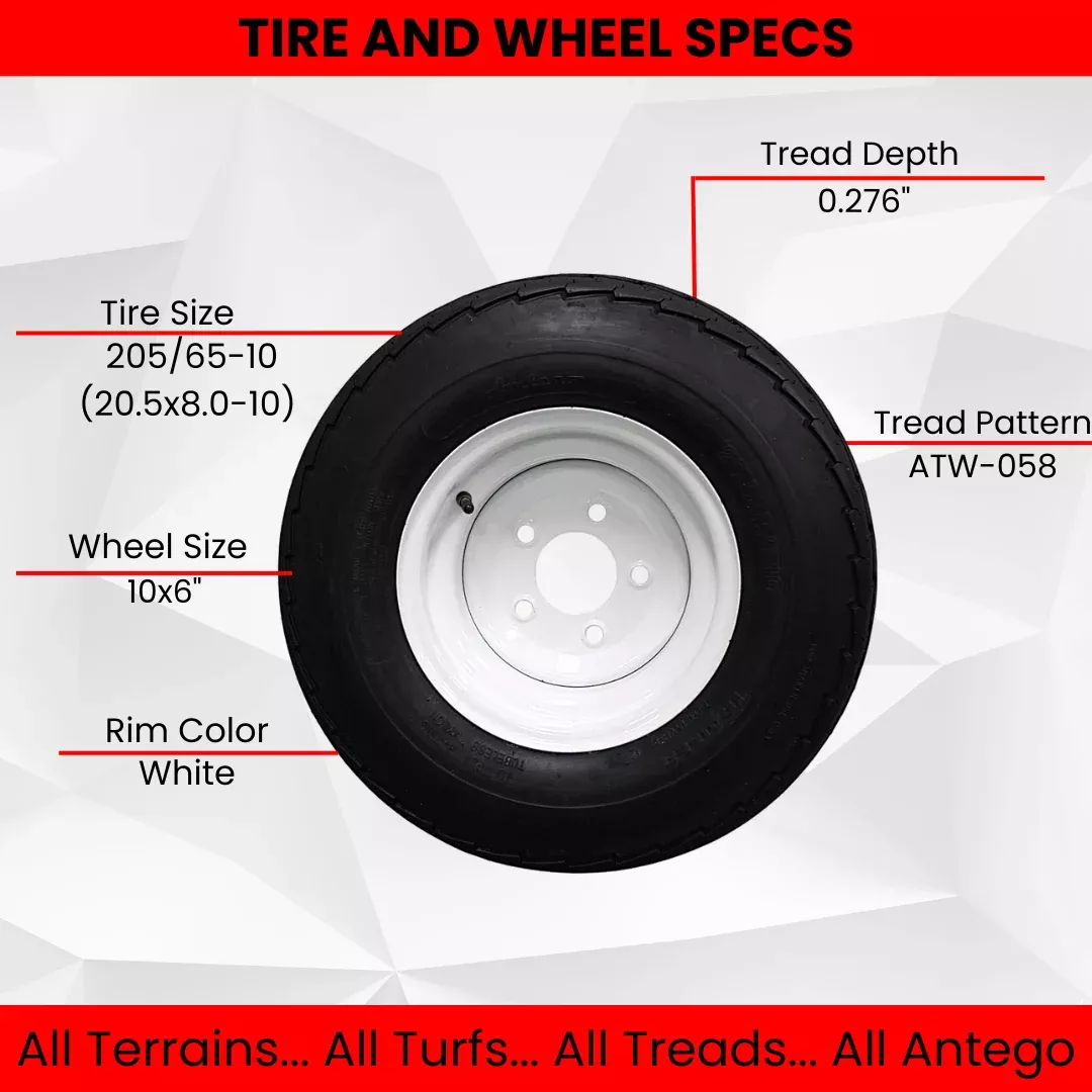 (Set of 4) 205/65-10 20.5x8.0-10 10 ply Load Range E super durable Antego Trailer Tire Wheel Assy - 4 Lug Galvanized Rim